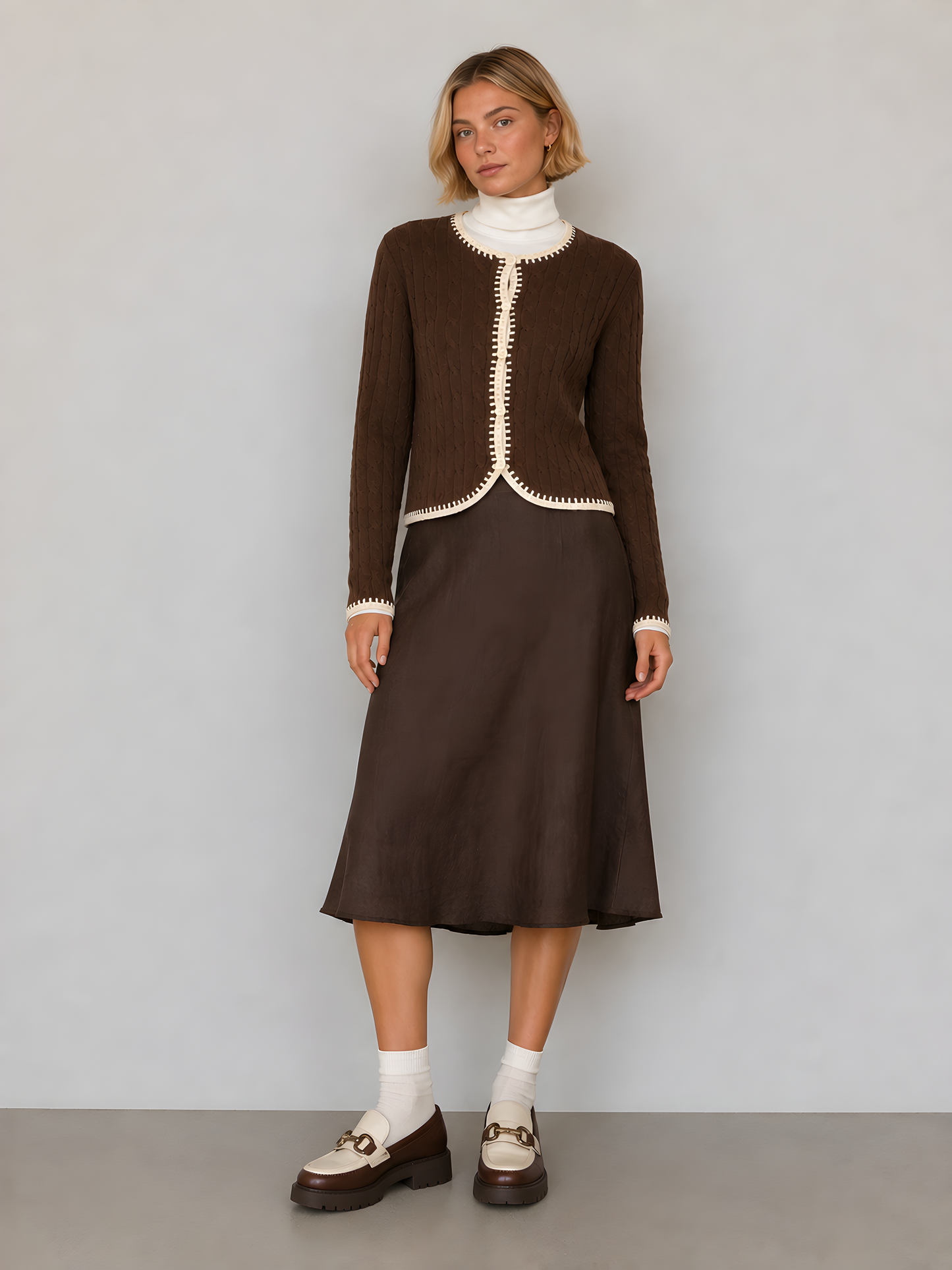 CONTRAST STITCHING PREPPY CARDIGAN AVAILABLE IN 2 COLORS