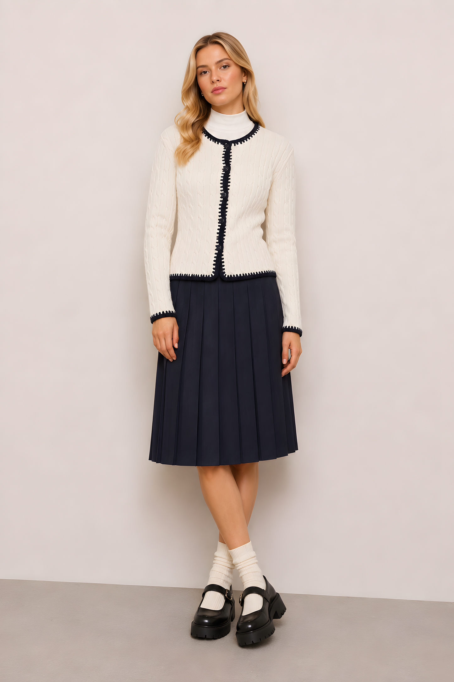 CONTRAST STITCHING PREPPY CARDIGAN AVAILABLE IN 2 COLORS