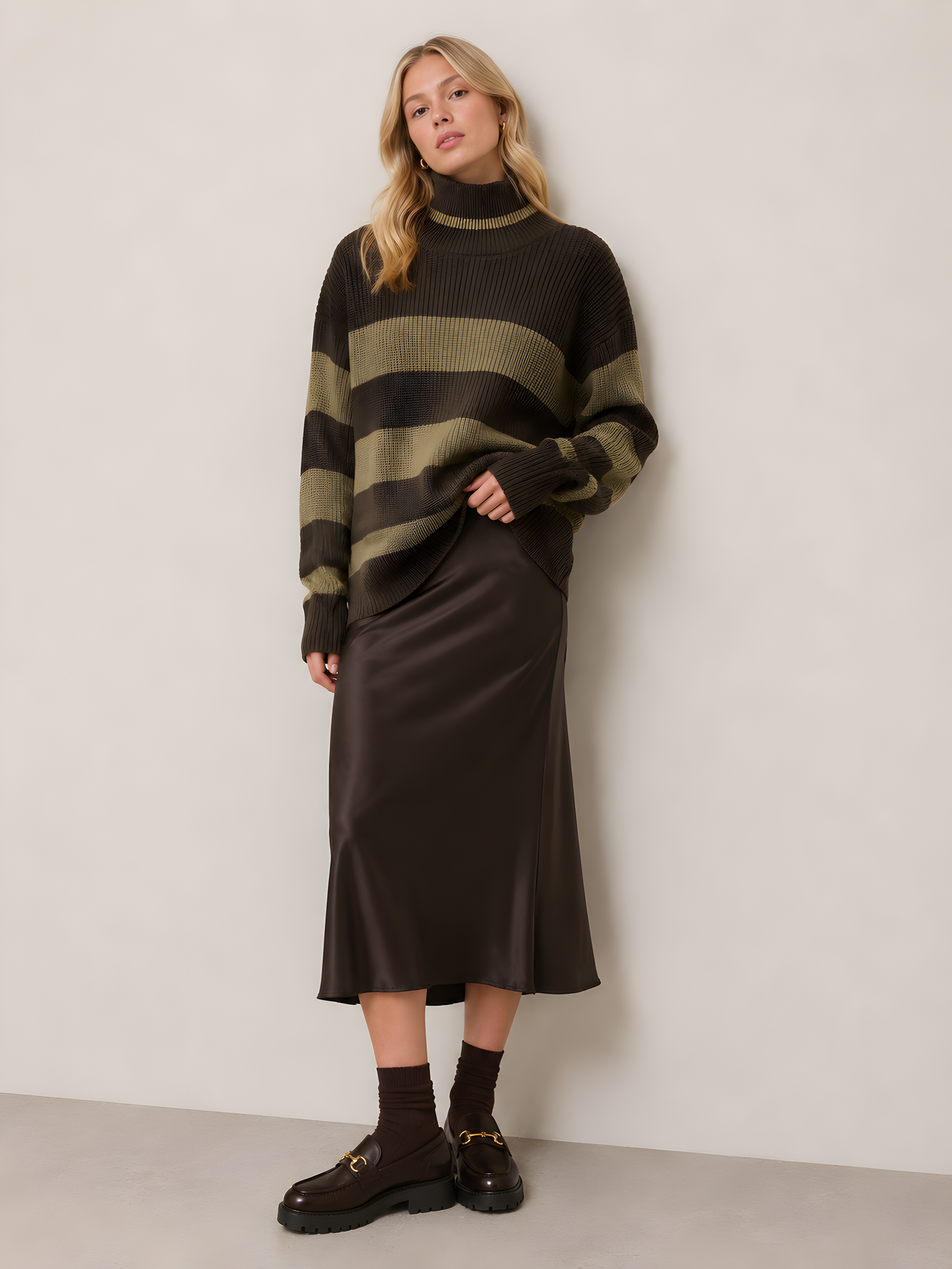 OVERSIZED MOCKNECK STRIPED SWEATER AVAILABLE IN 2 COLORS