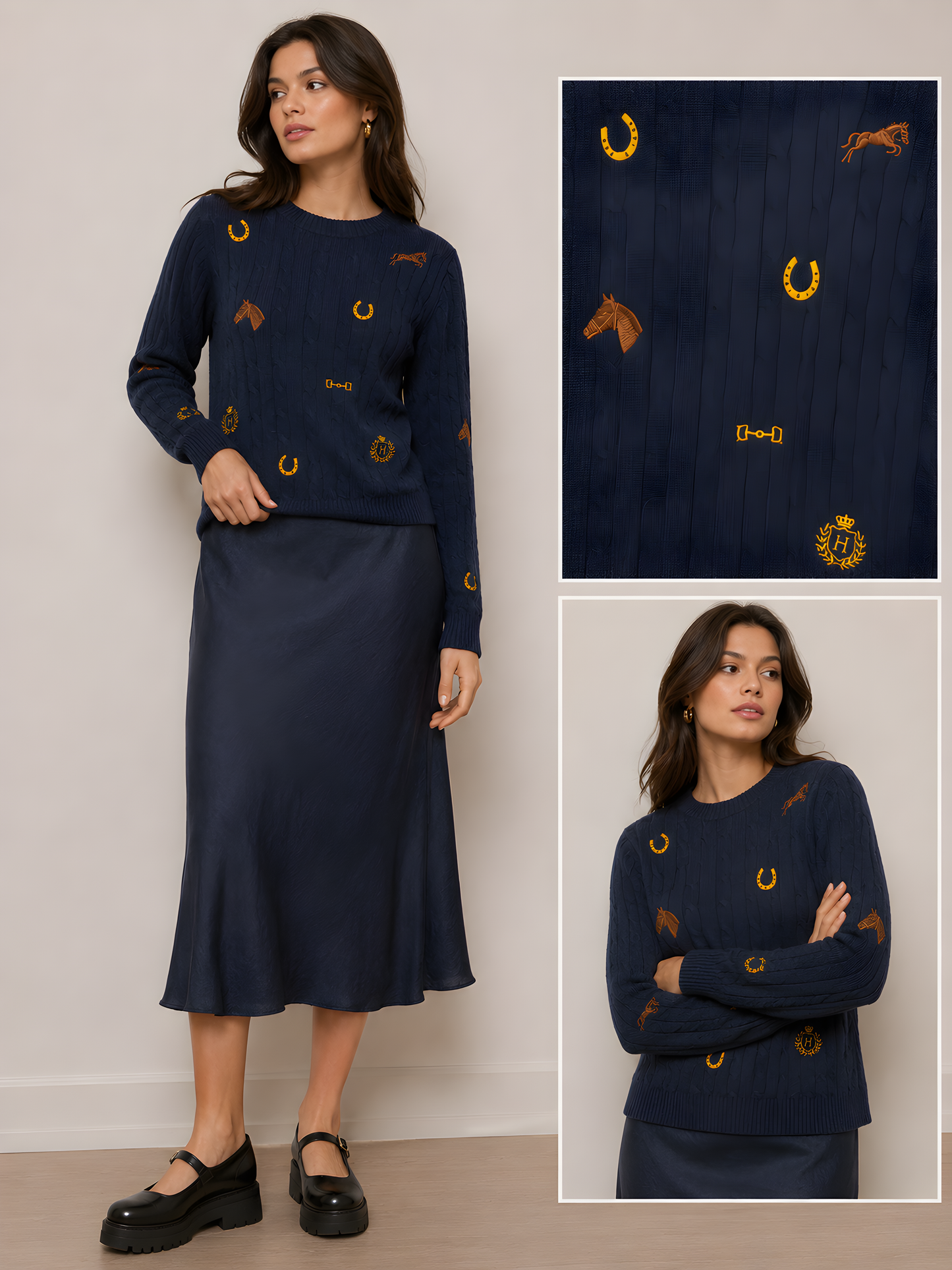EQUESTRIAN MOTIF SWEATER AVAILABLE IN 2 COLORS