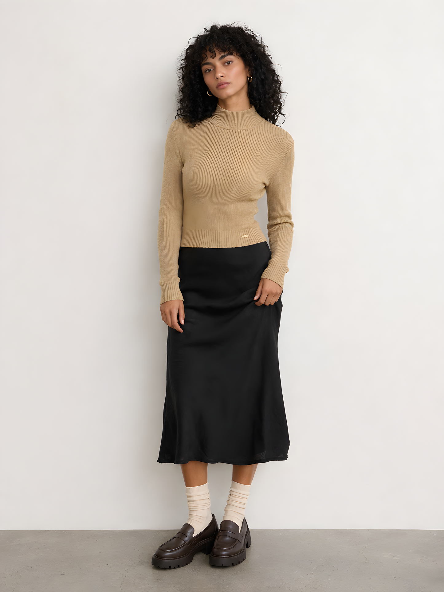 KNIT MOCKNECK WITH GOLD LOGO DETAIL AVAILABLE IN 6 COLORS