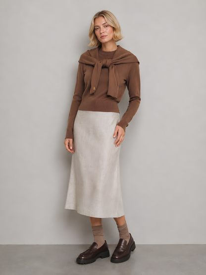 TIE FRONT SWEATER WITH GOLD LOGO DETAIL AVAILABLE IN 2 COLORS