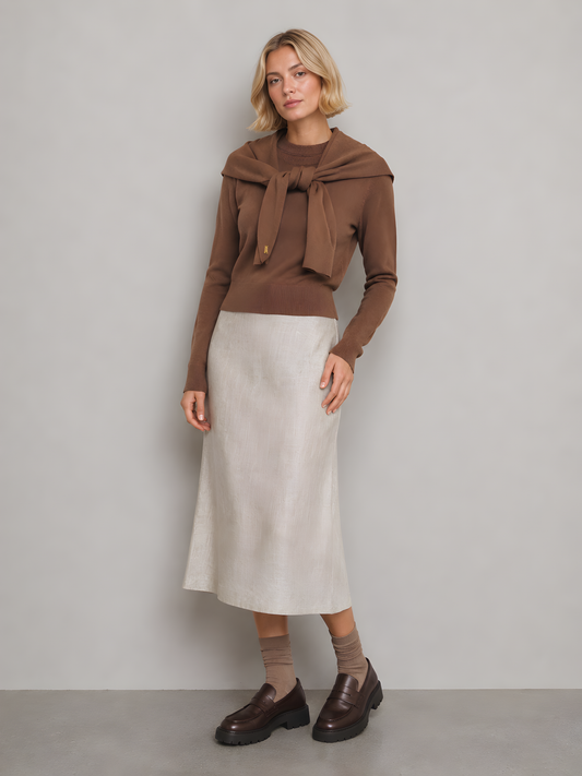 TIE FRONT SWEATER WITH GOLD LOGO DETAIL AVAILABLE IN 2 COLORS