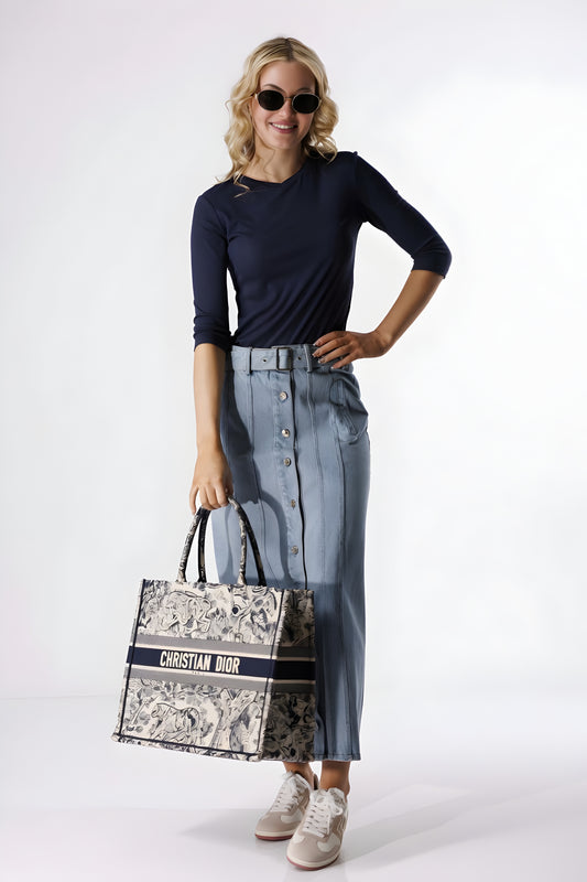 BELTED DENIM SKIRT AVAILABLE IN 2 COLORS