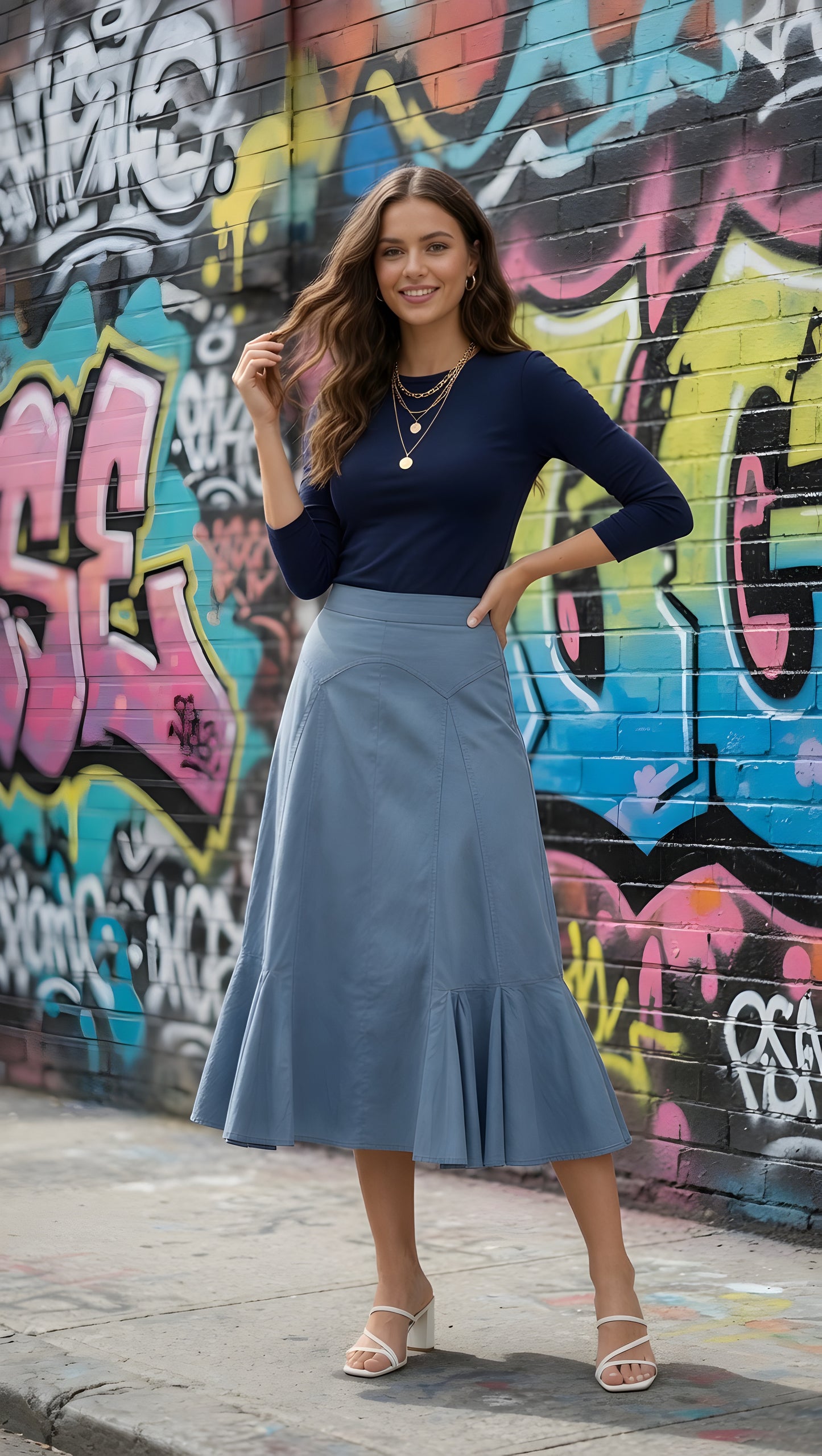 LINEN-LIKE FLARED MIDI SKIRT AVAILABLE IN 3 COLORS
