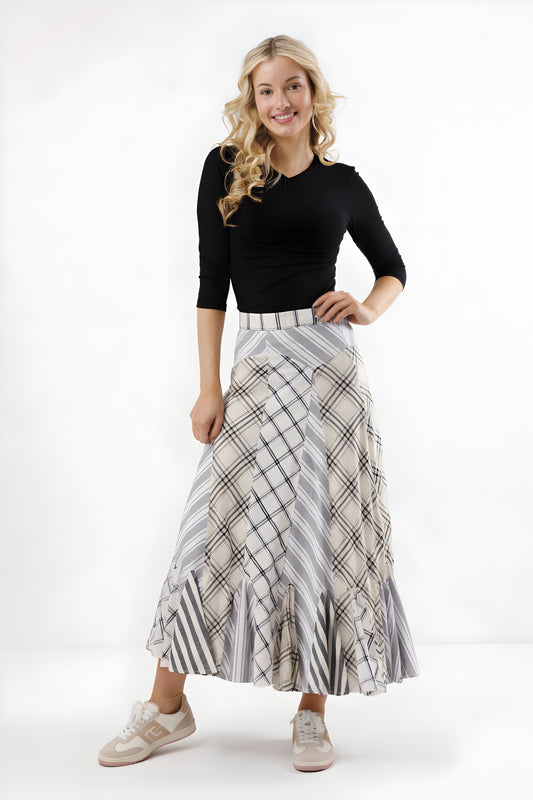 LINEN-LIKE PATCHWORK SKIRT