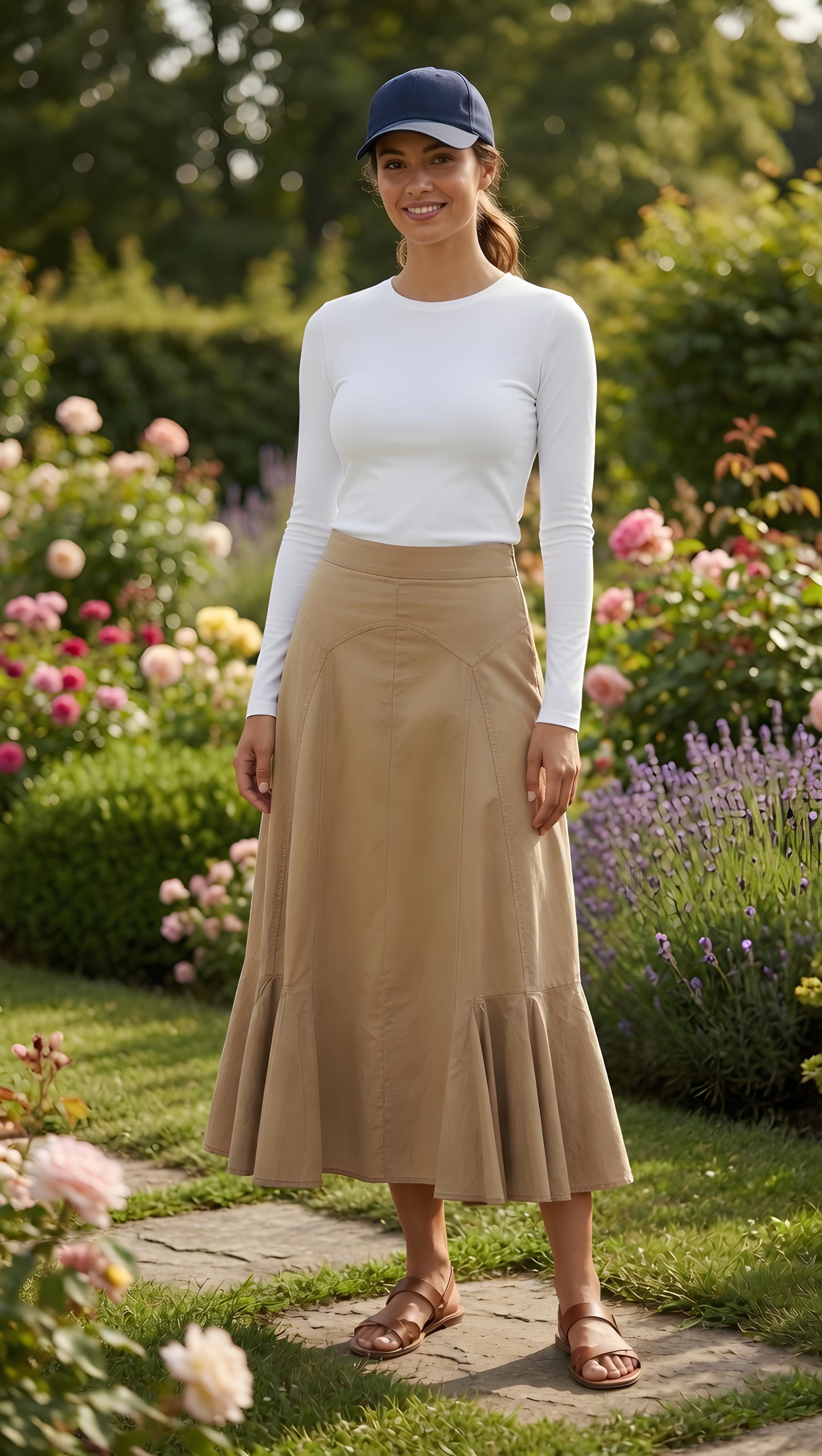 LINEN-LIKE FLARED MIDI SKIRT AVAILABLE IN 3 COLORS