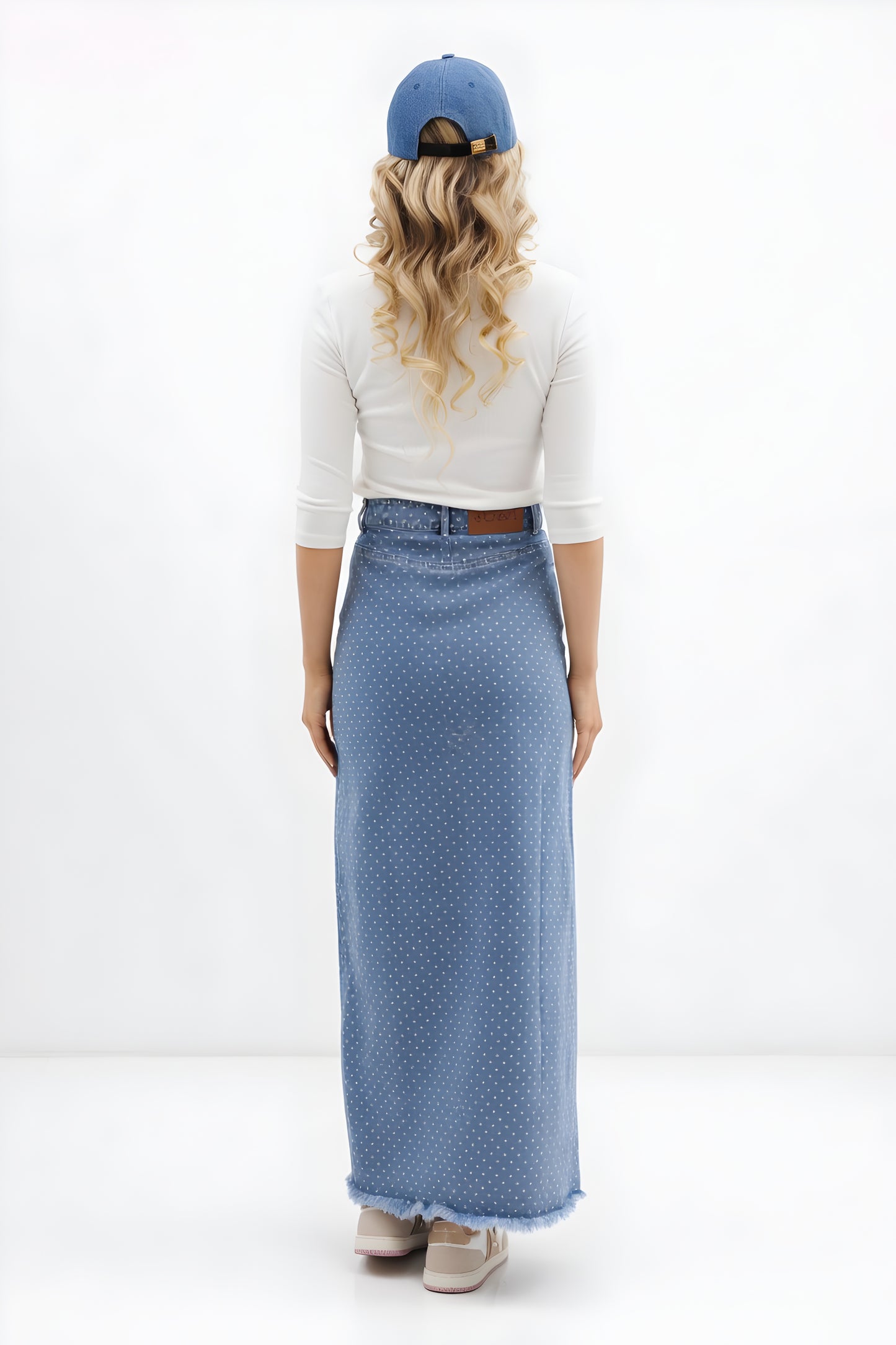 DENIM SKIRT AVAILABLE IN 2 POLKA DOT PATTERNS AND 2 FLORAL PATTERNS