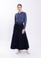 DENIM BELTED PANELED DENIM MIDI SKIRT