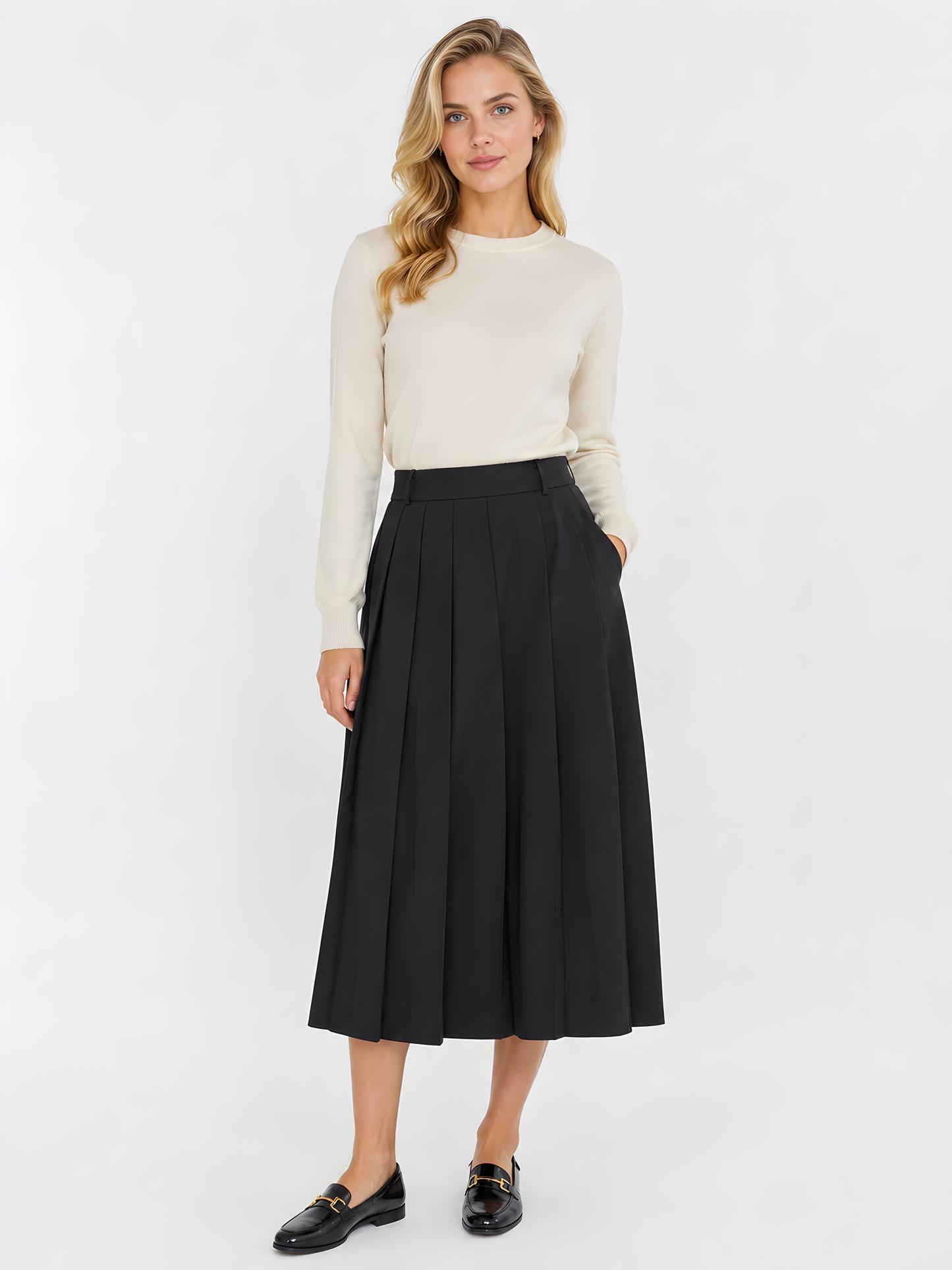 PLEATED MIDI SKIRT AVAILABLE IN 3 COLORS