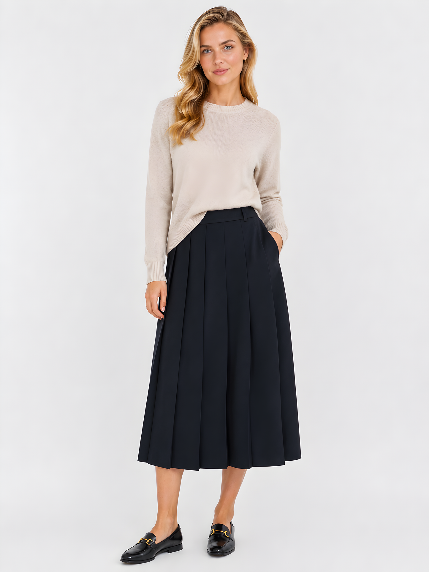 PLEATED MIDI SKIRT AVAILABLE IN 3 COLORS