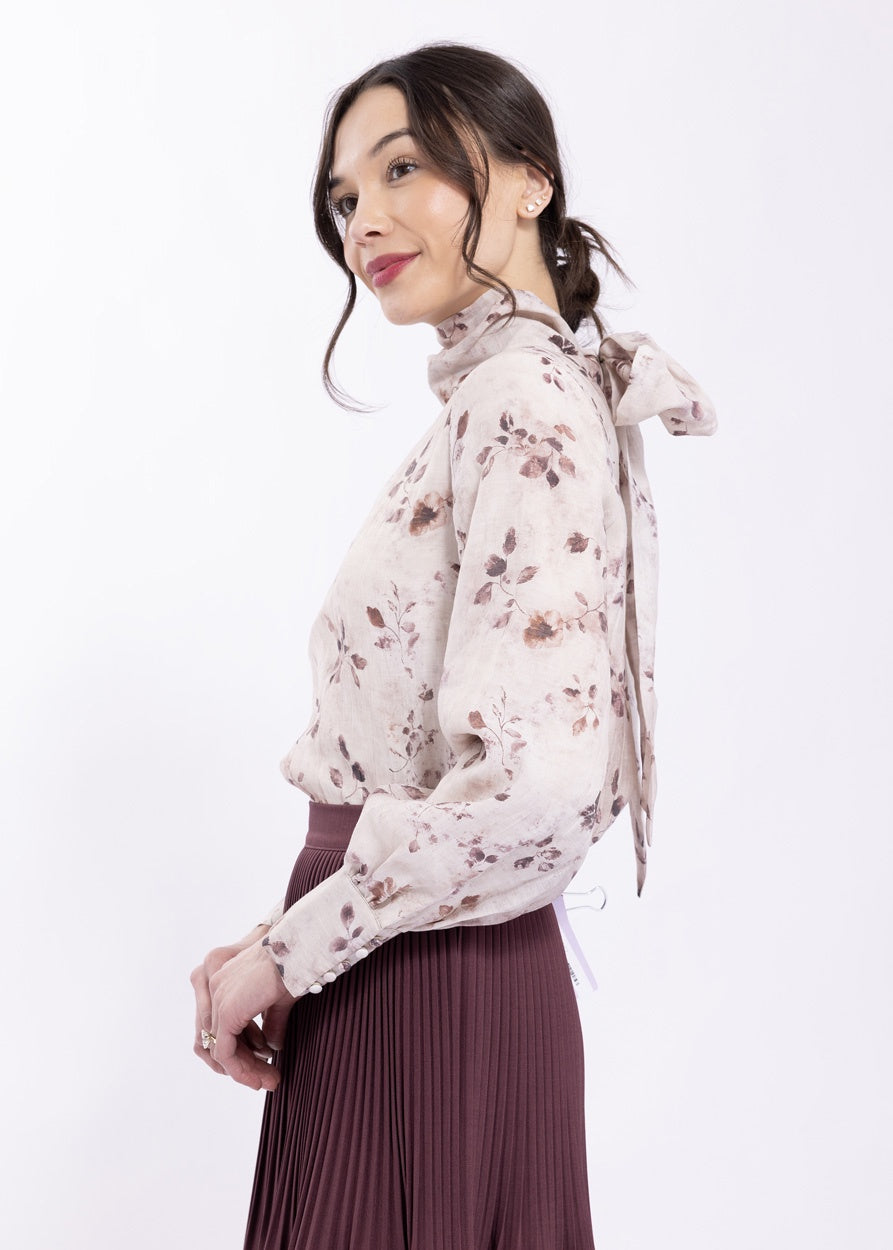 BLUSH FLORAL TIE BACK BLOUSE