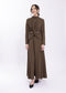 KHAKI KNOT DRAPED BELTED MAXI DRESS