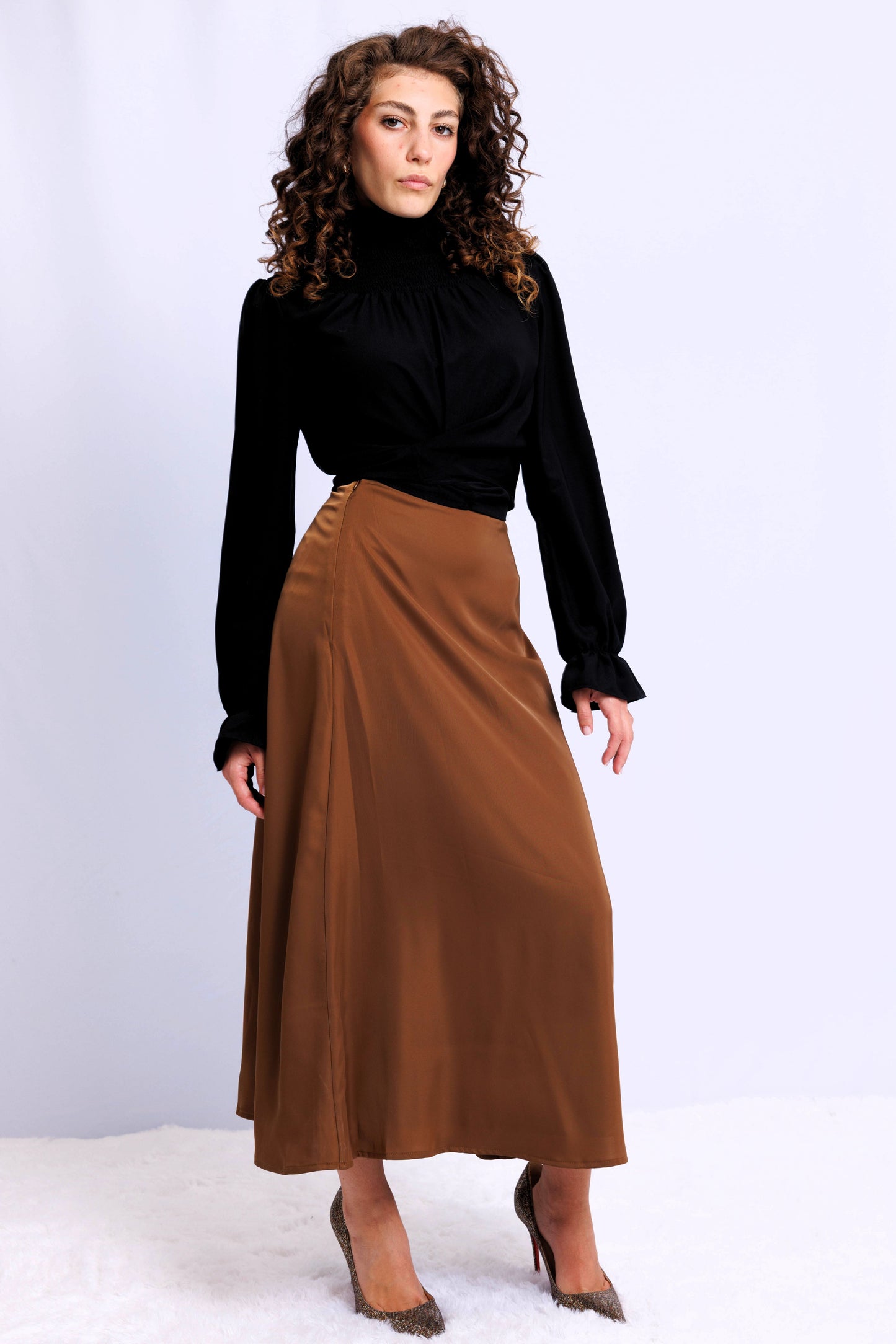 WRAP BLOUSE WITH RUCHED NECK AVAILABLE IN 4 COLORS