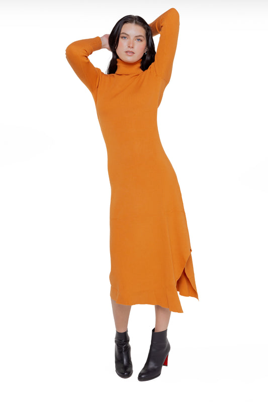 ORANGE KNIT TURTLENECK DRESS